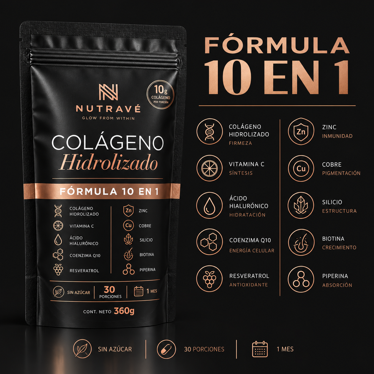 NUTRAVÉ – Colágeno Hidrolizado 360gr · 10 en 1